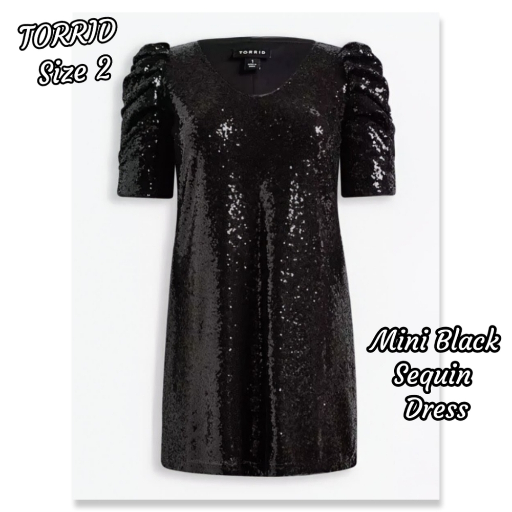 TORRID, Mini Black Sequin, Caterpillar Puff Sleeve Dress, Size 2X/18-20